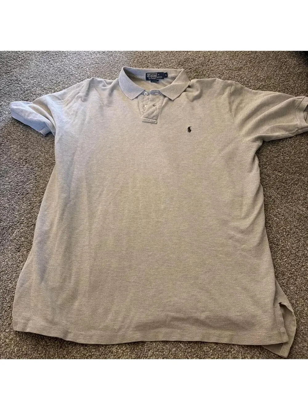 Polo Ralph Lauren Men's Grey and Cream Polo-shirt